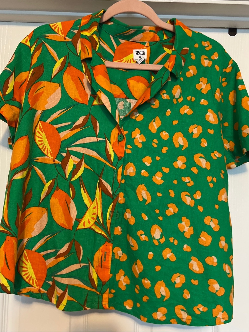 Tabatha Brown Mixed Print Button-Up Shirt